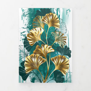 Carte Trois Volets Branche avec Feuilles d'or Ginko Biloba