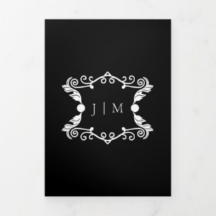 Carte Trois Volets Cadre de mariage ornemental moderne noir formel