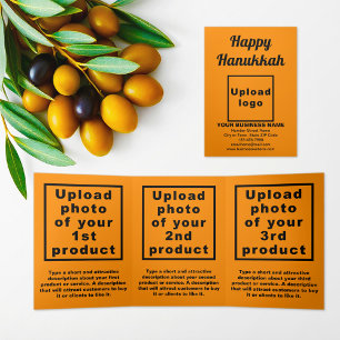 Carte Trois Volets Carte triplée couleur orange Hanoukka
