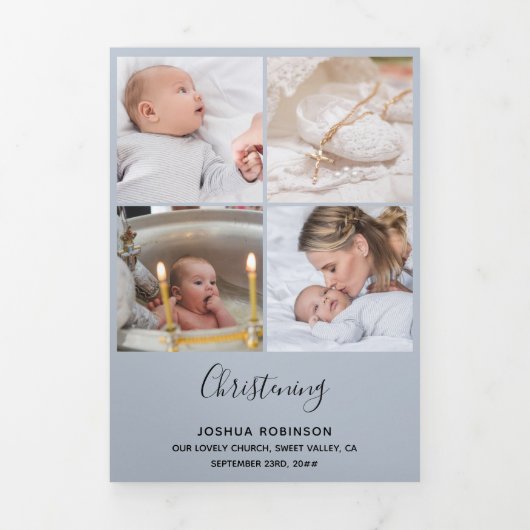 Carte Trois Volets Christening 8 Merci photo Keepsaké bleu (Page de couverture)