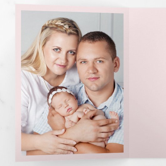 Carte Trois Volets Christening 8 Merci photo Keepsaké rose (Intérieur en premier)