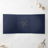 Carte Trois Volets Classic Navy Blue Formal minimal Wedding (Intérieur)