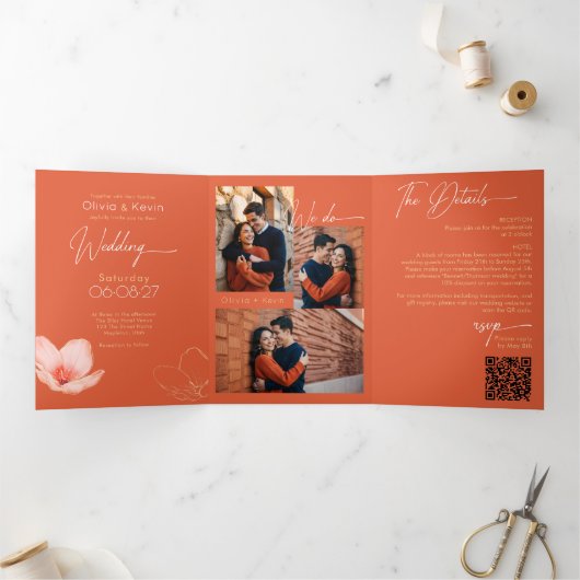 Carte Trois Volets Coucher de soleil de Vérone orange vif mariage com (Intérieur)