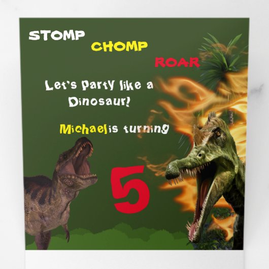 Carte Trois Volets Dinosaure rugissant T-rex animaux éteints (Intérieur en premier)