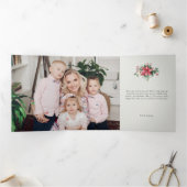 Carte Trois Volets Elegant Watercolor Poinsettias, Roses & Pine Photo (Intérieur)