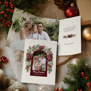 Carte Trois Volets Élégante arche florale de Noël vintage pour photo
