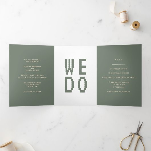 Carte Trois Volets Faire Mariage Formel minimal Green Gamer Nous (Intérieur)