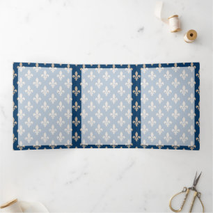 Carte Trois Volets Fleur de Lis Motif, française, royale, crème, bleu