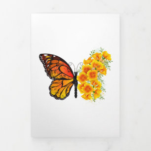 Carte Trois Volets Flower Butterfly with Yellow California Poppy