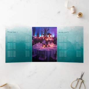 Carte Trois Volets Fond aquarelle vert cyan 