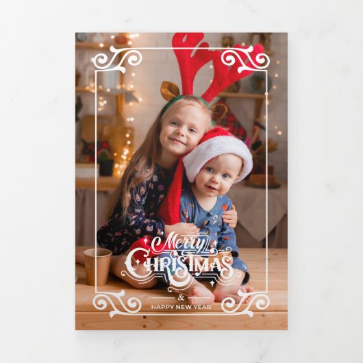 Carte Trois Volets Fun Tourbillonnant Noël Frontière Joyeux Noël Phot (Page de couverture)