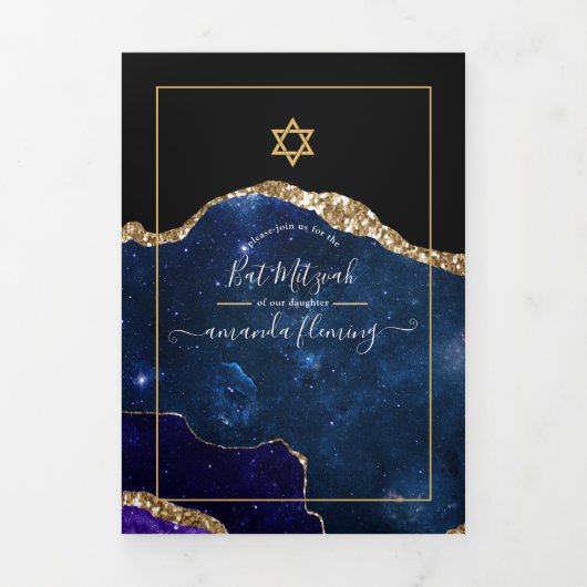 Carte Trois Volets Galaxy Agate Photo Bat mitzvah (Page de couverture)