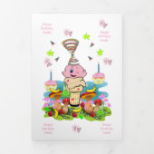 Carte Trois Volets Happy Birthday FUN Pink Cakecupake Tri-Fold Card (Page de couverture)