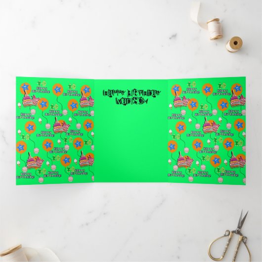 Carte Trois Volets Joyeuse 10e carte d'anniversaire, #10 Green (Intérieur)