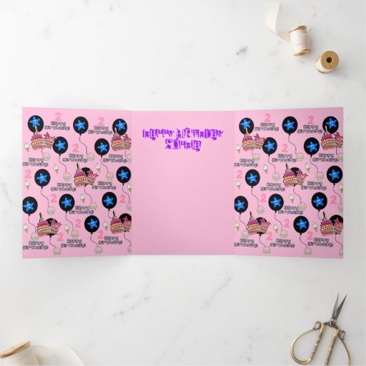 Carte Trois Volets Joyeuse 2e carte d'anniversaire, #2 rose d'anniver (Intérieur)