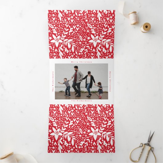 Carte Trois Volets Joyeuses Fêtes texte blanc multi photo vacances (Intérieur)