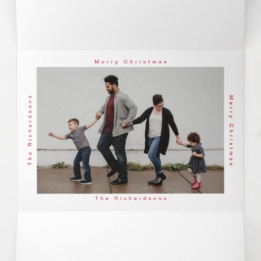 Carte Trois Volets Joyeuses Fêtes texte blanc multi photo vacances (Intérieur au milieu)