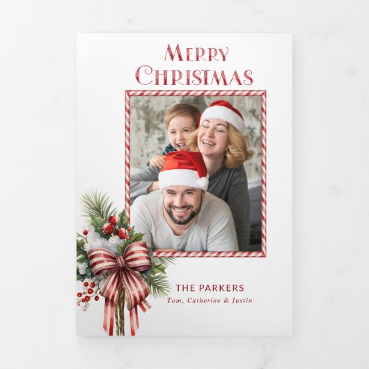 Carte Trois Volets Joyeux Noël Sucre de canne Bow Photo (Page de couverture)