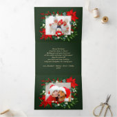 Carte Trois Volets Joyeux Noël vert Floral Multi Photo (Intérieur)