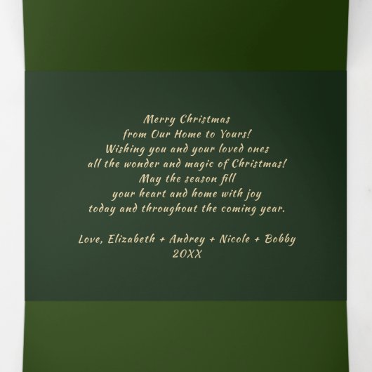 Carte Trois Volets Joyeux Noël vert Floral Multi Photo (Intérieur au milieu)