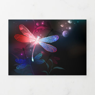 Carte Trois Volets libellule rouge brillante