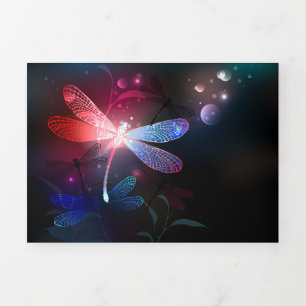Carte Trois Volets libellule rouge brillante