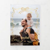 Carte Trois Volets Ligne Or Festive Tirée Cadre Ruban 1-Photo (Page de couverture)