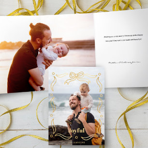 Carte Trois Volets Ligne Or Festive Tirée Cadre Ruban 1-Photo