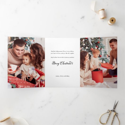 Carte Trois Volets Lin rustique et Joyeux Jours de Vacances Script Mu (Intérieur)