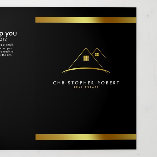 Carte Trois Volets Logo de maison d'or moderne Immobilier (Page de couverture)