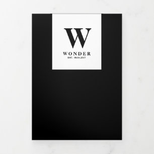 Carte Trois Volets Mariage de conception de monogramme moderne noir f
