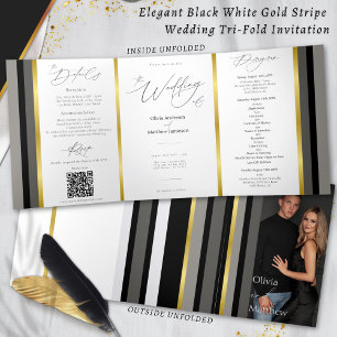 Carte Trois Volets Mariage de typographie Elegant Black Grey Gold Str