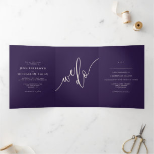 Carte Trois Volets Mariage élégant minimaliste violet de minuit
