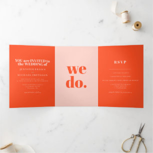 Carte Trois Volets Mariage Formel Minimaliste Orange Rose