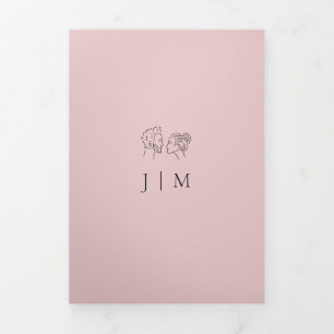 Carte Trois Volets Mariage Formel Minimaliste rose poudré des mariés