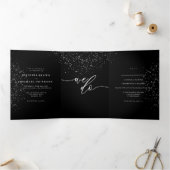 Carte Trois Volets Mariage Formel Noir Moderne à Points (Intérieur)