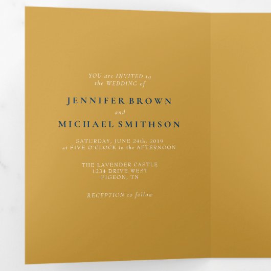 Carte Trois Volets Mariage moderne de la Marine Satin (Intérieur en premier)