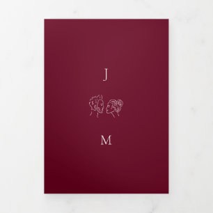 Carte Trois Volets Mariage Moderne Formel Rouge Bourgogne