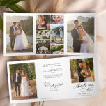 Carte Trois Volets Mariage Photo Merci 10 Pic Élégante Calligraphie<br><div class="desc">Carte de remerciements photo Mariage triple avec calligraphie élégante. Le modèle est mis en place pour vous d'ajouter 10 photos mariages, votre message de remerciement, le nom de la mariée et du marié, la date et l'emplacement du mariage. Vos photos sont affichées sous différentes formes et tailles, y compris un...</div>