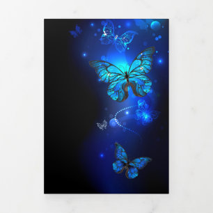 Carte Trois Volets Morpho Butterfly in the Dark Background