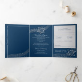 Carte Trois Volets Music Bar Mitzvah Silver Star de David (Intérieur)