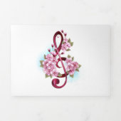 Carte Trois Volets Musical treble clef notes with sakura flowers (Page de couverture)