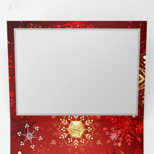 Carte Trois Volets Noël Golden Snowflakes sur Arrière - plan rouge (Intérieur en premier)