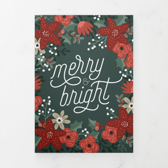 Carte Trois Volets Noël Poinsettia Foliage Vacances Tri Plier (Page de couverture)
