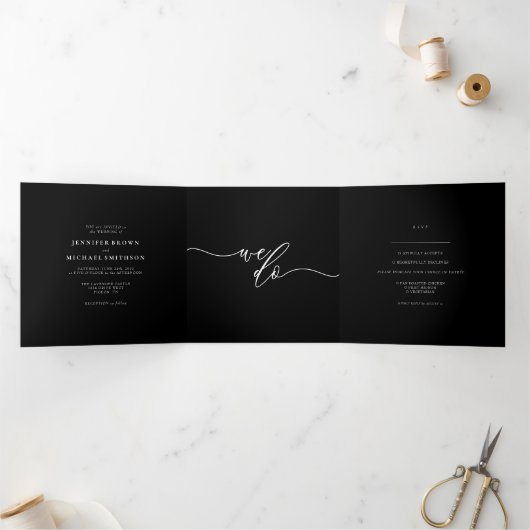 Carte Trois Volets Noir Formel Moderne Mariage Simple (Intérieur)