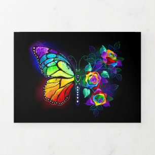 Carte Trois Volets Papillon arc-en-ciel