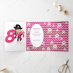 Carte Trois Volets Parties scintillant Pirate Girl 8e anniversaire