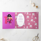 Carte Trois Volets Pâte rose Parties scintillant Pirate fille 1er ann (Intérieur)