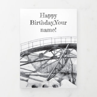 Carte Trois Volets Pencilart de passerelle antique Monochrome