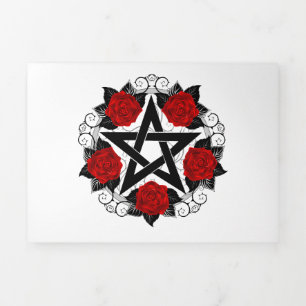 Carte Trois Volets Pentagramme aux roses rouges